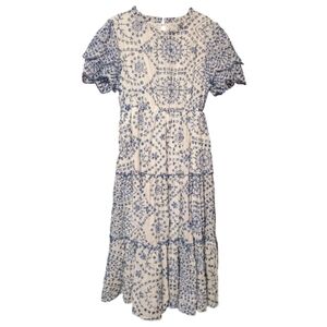 NWT Baltic Born Women's Mirabel Eyelet Midi Cotton Dress Boho Cottage Blue White